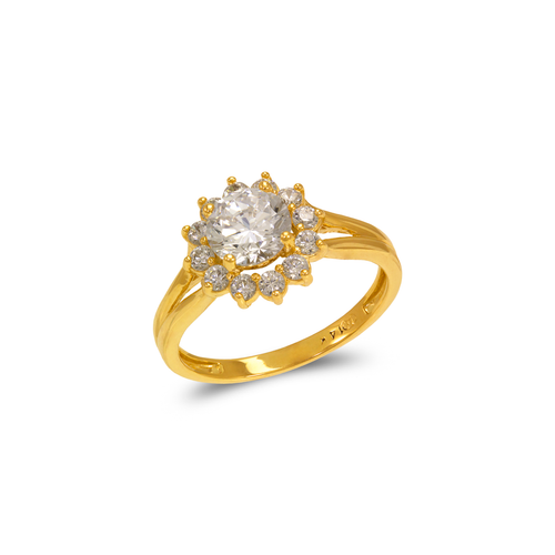 773-141 Ladies Fancy Solitaire Flower Halo CZ Ring