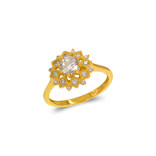 773-142 Ladies Fancy Solitaire Flower Halo CZ Ring