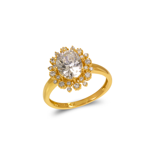 773-143 Ladies Fancy Solitaire Flower Halo CZ Ring