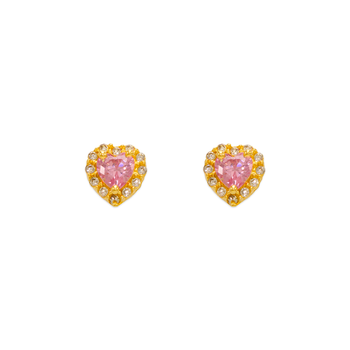 343-161PK Pink Heart CZ Stud Earrings