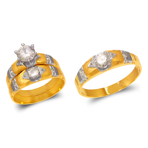 473-921ZS Two Tone Wedding Trio Ring Set