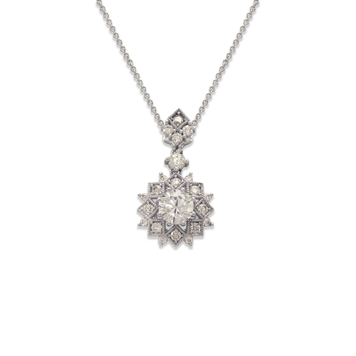 763-018W Fancy Diamond Cut Flower CZ Pendant