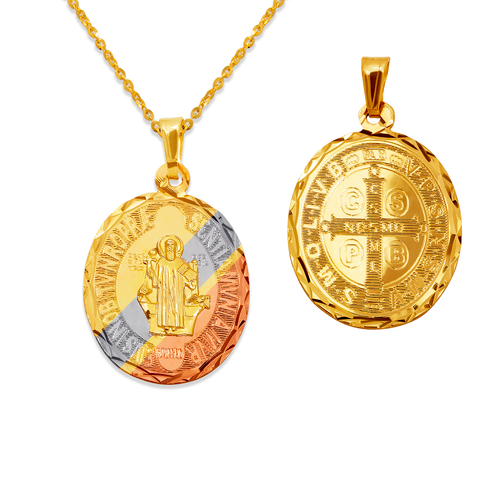 362-747T-020 Oval Laser Cut San Benito Two-Sided Scapular Pendant