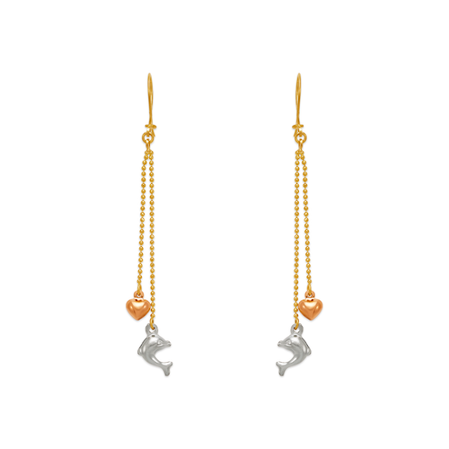 842-018  Dangling Dolphin/Heart Earrings
