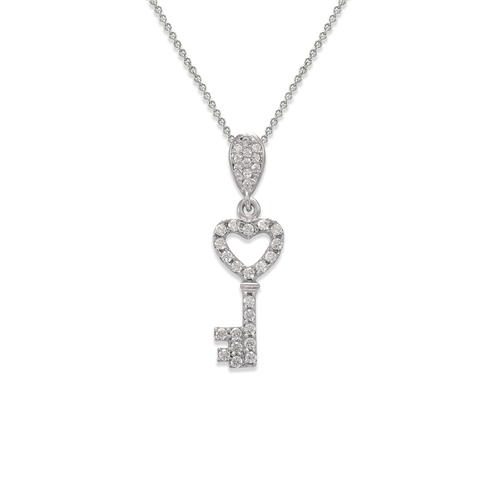 263-004W Fancy Heart Key CZ Pendant