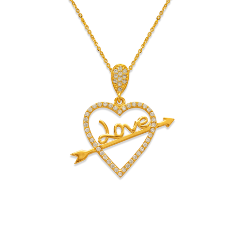 263-007 Fancy Heart with Love Arrow CZ Pendant