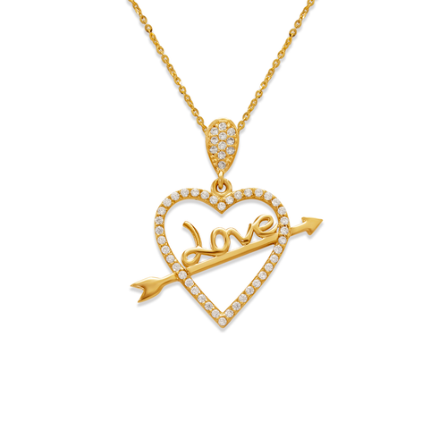 263-007 Fancy Heart with Love Arrow CZ Pendant