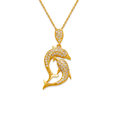 263-072 Fancy Two Dolphin CZ Pendant