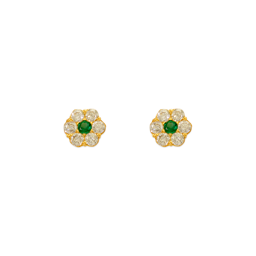 343-209GR Green Flower CZ Stud Earrings