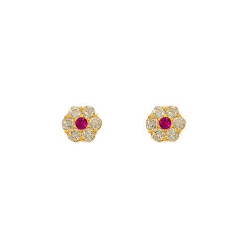 343-209RD Red Flower CZ Stud Earrings