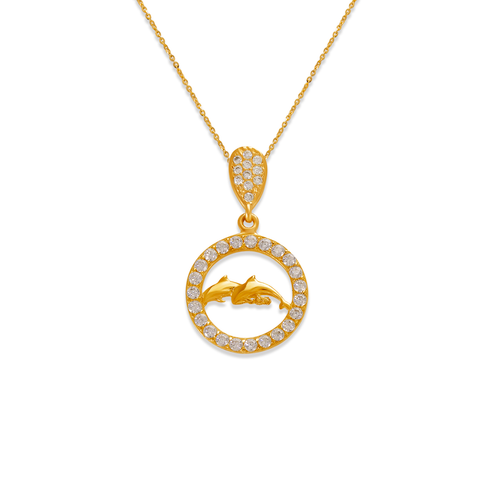 263-073 Fancy Dolphins in Circle CZ Pendant