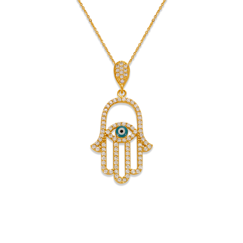 263-153 Fancy Hand of Fatima Evil Eye CZ Pendant