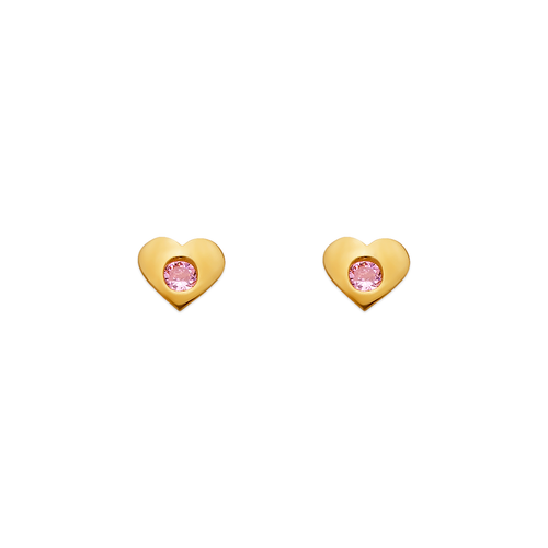 343-424PK Pink High Polished Heart CZ Stud Earrings