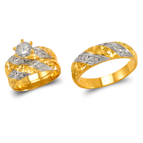 473-960ZS Two Tone Wedding Trio Ring Set