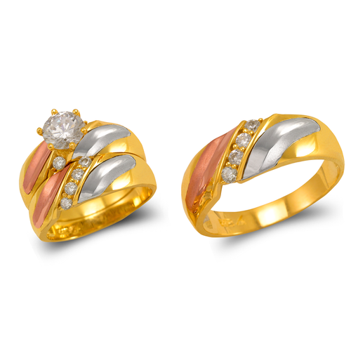 473-963TS Tricolor Wedding Trio Ring Set