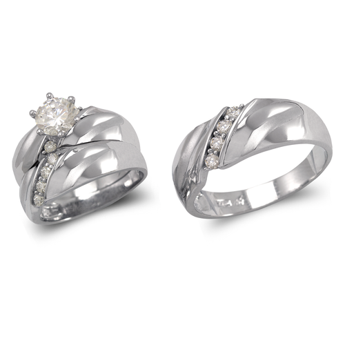 473-963WS White Wedding Trio Ring Set