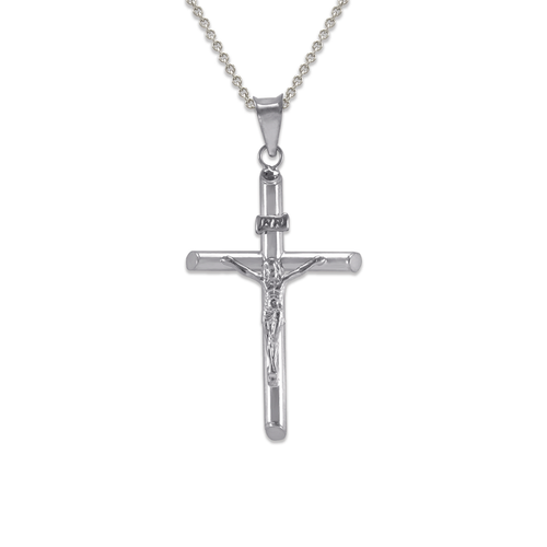 366-103W Round Tube Jesus Cross Pendant