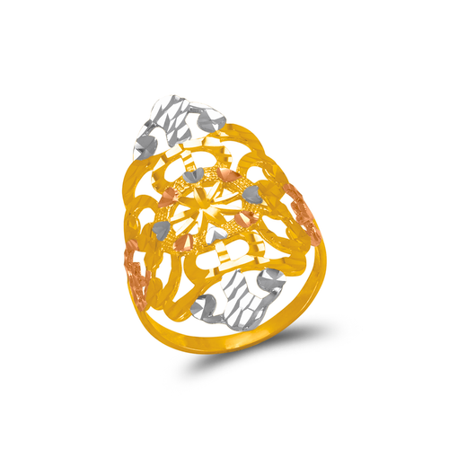 872-005 Tricolor Diamond Cut Filigree Ring