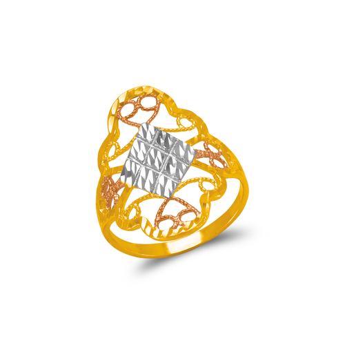872-014 Tricolor Diamond Cut Filigree Ring