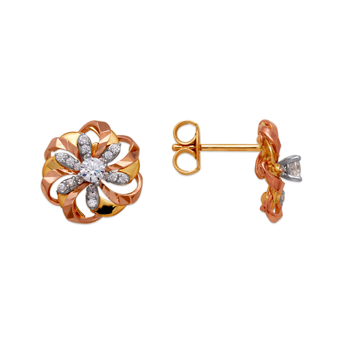 443-765T Fancy Flower CZ Stud Earrings