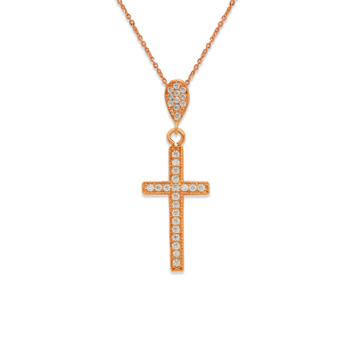263-108R Fancy Rose Cross CZ Pendant