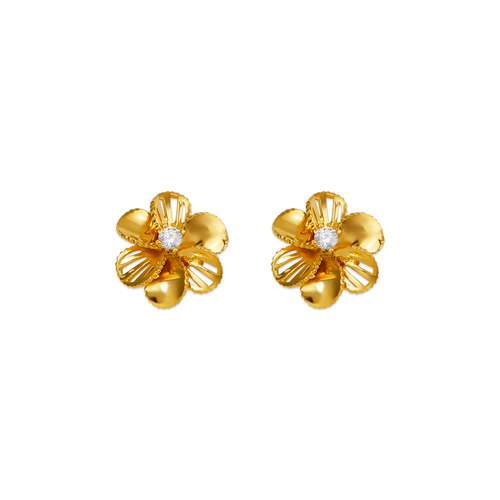 443-763Y Fancy Flower Stud CZ Earrings