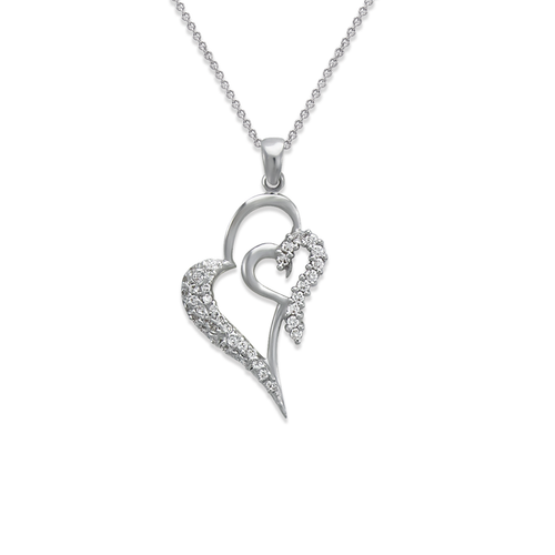 661-034W Two Heart CZ Pendant