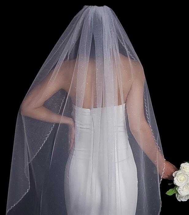 Crystal Beaded Edge Sparkle Tulle Cathedral Wedding Veil