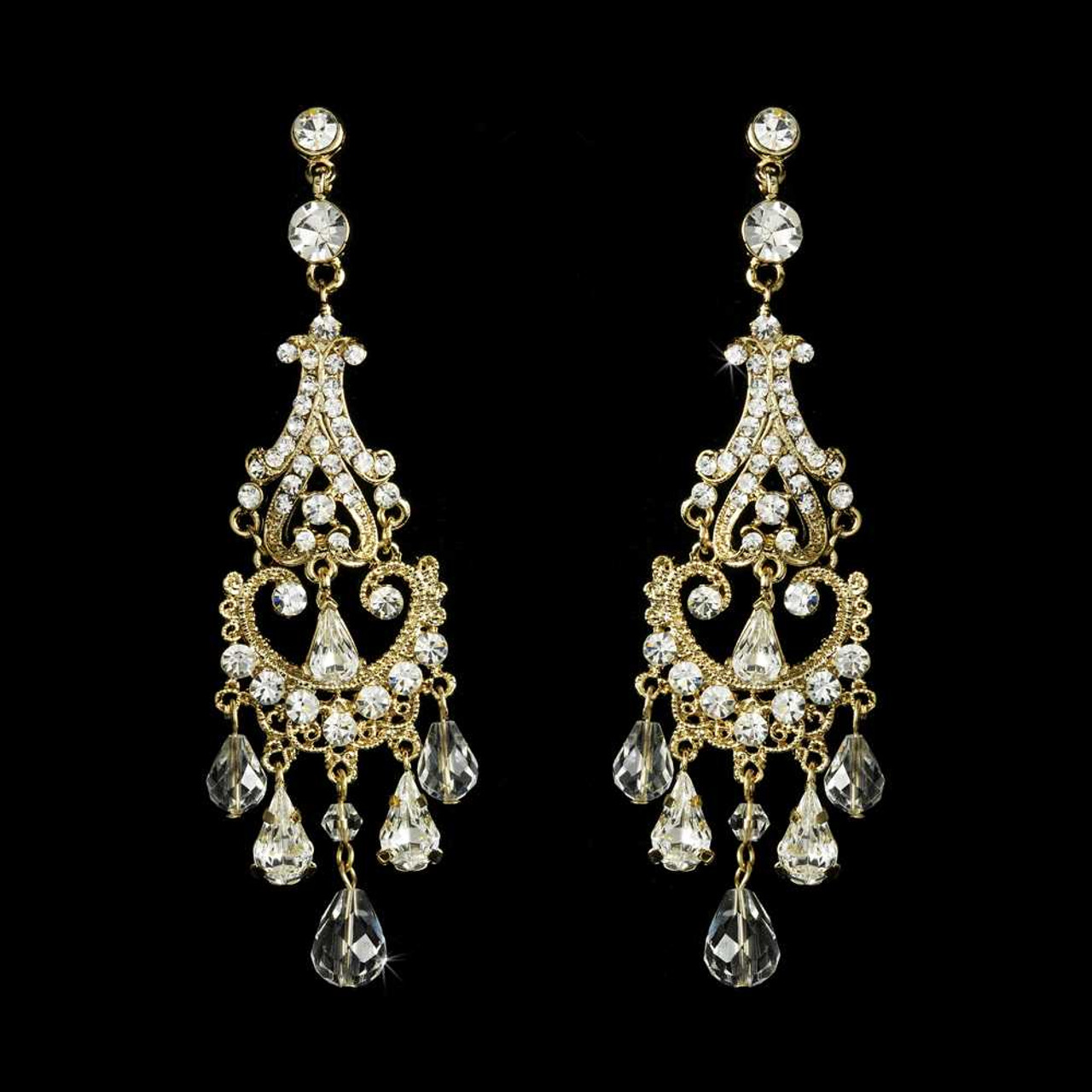 Crystal and Rhinestone Gold Chandelier Earrings