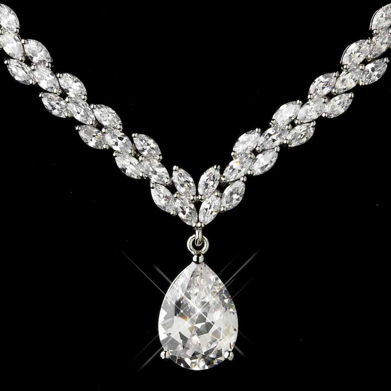 CZ Teardrop Necklace and Earring Wedding Jewelry Set