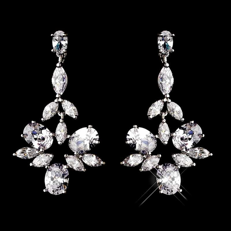 Boucles D'oreilles Clip Chandelier Cascade Argenté Serti CZ - Mariage, Soirée - Neuf Sans Emballage