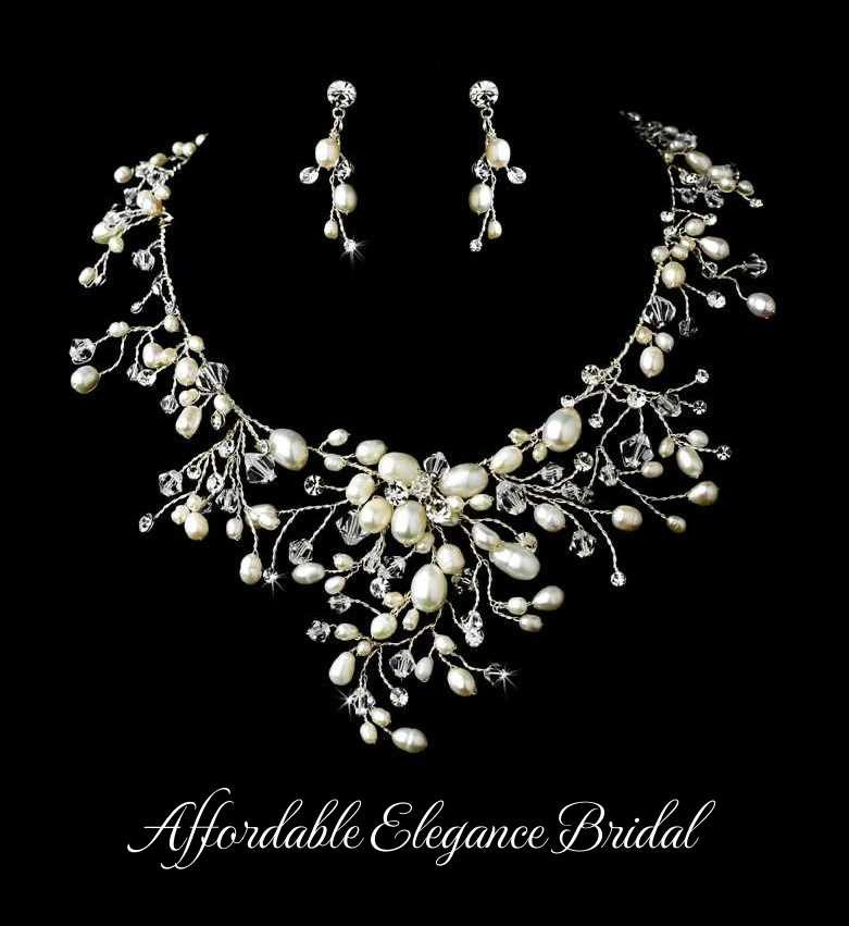Elegance by Carbonneau Dramatic Freshwater Pearl and Crystal Wedding Jewelry Set