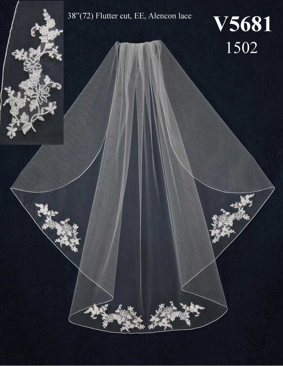 Custom Made Alencon Lace Flutter Cut Wedding Veil V5681