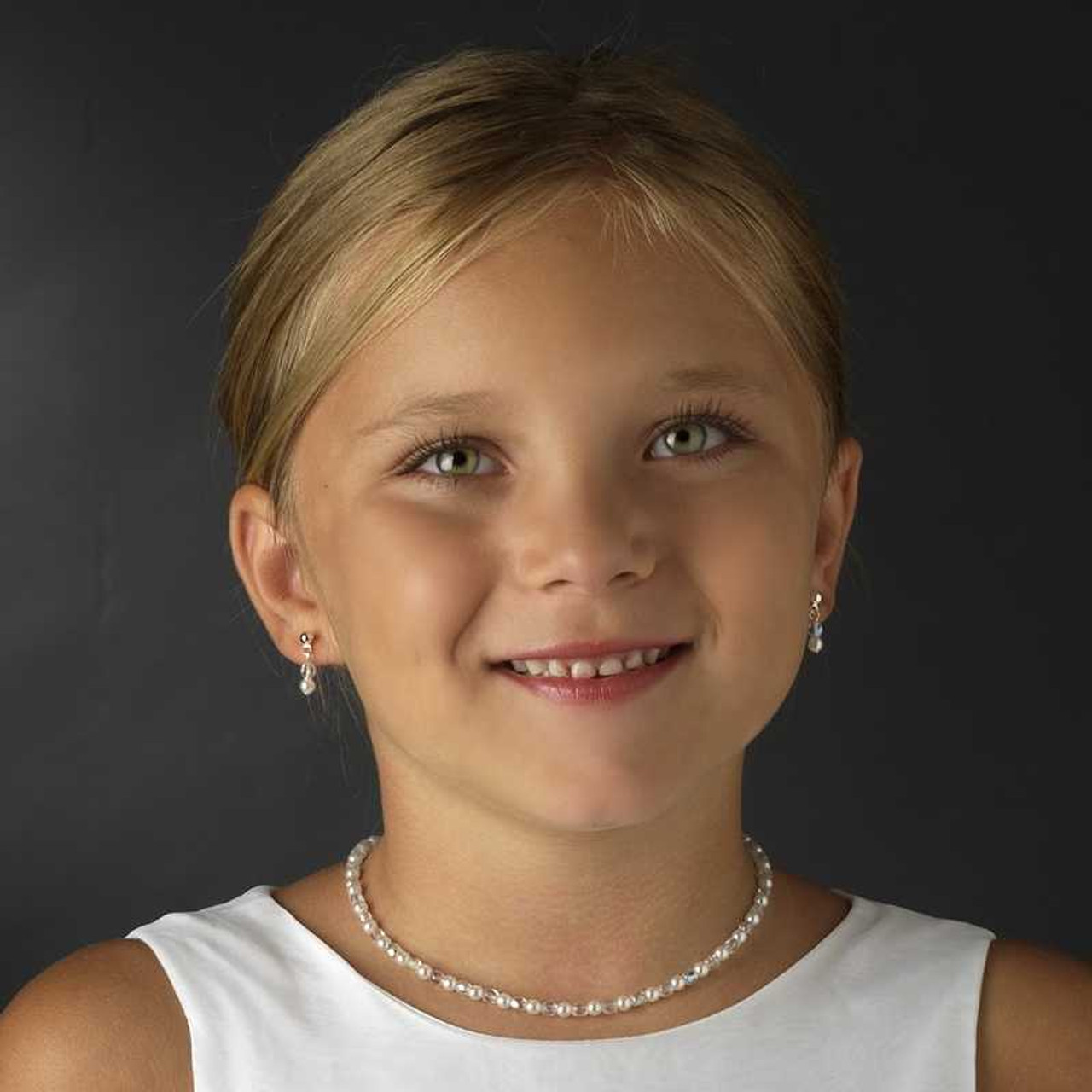 Ivory Pearl and AB Crystal Flower Girl Jewelry Set