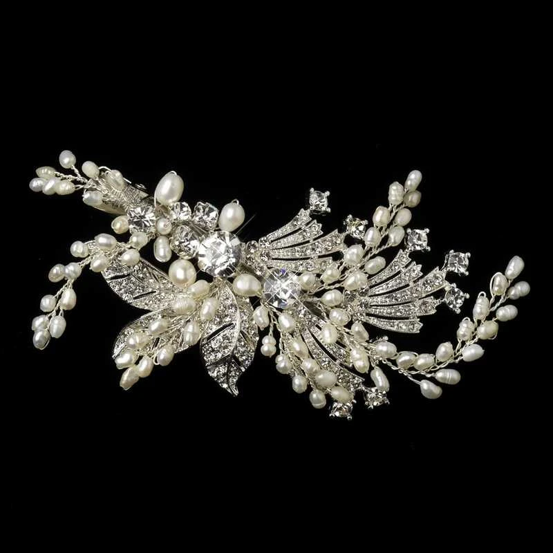 Vintage Look Freshwater Pearl and Crystal Wedding Hair Clip display picture 2