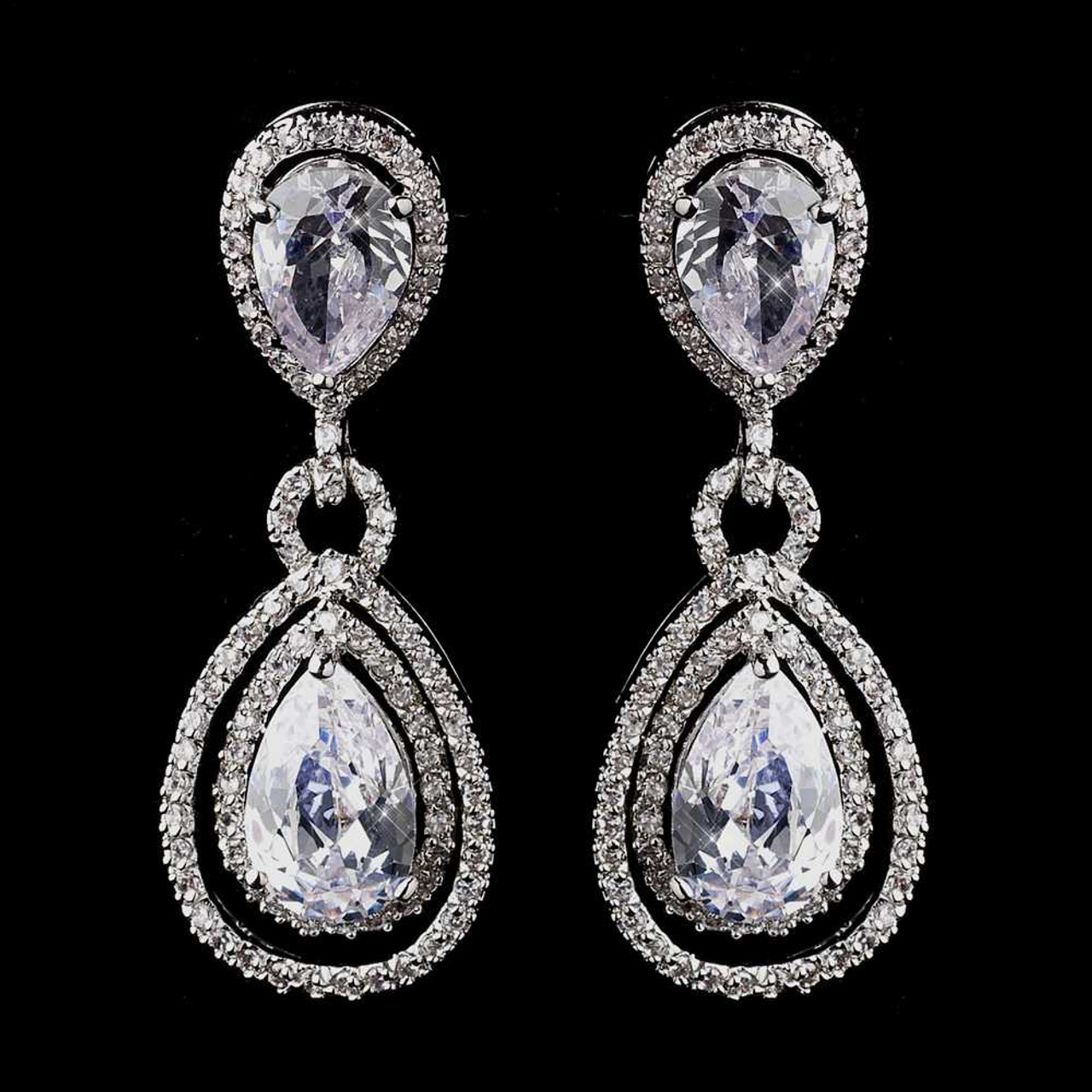 Fabulous CZ Pear Cut Crystal Drop Wedding Earrings