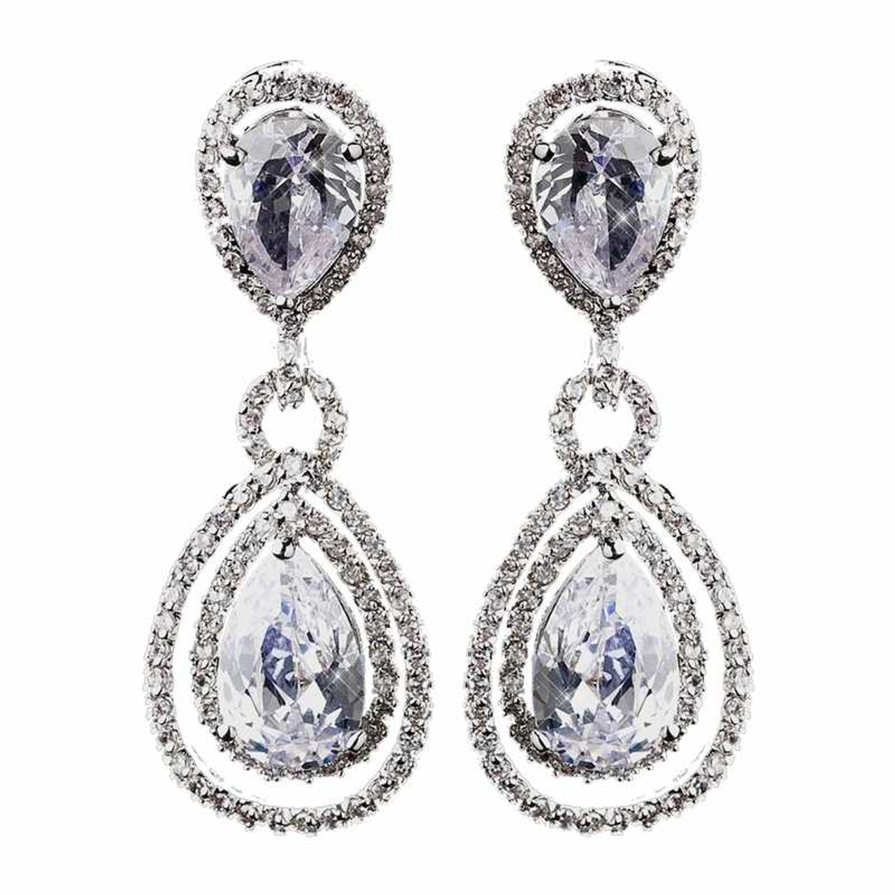 Fabulous CZ Pear Cut Crystal Drop Wedding Earrings