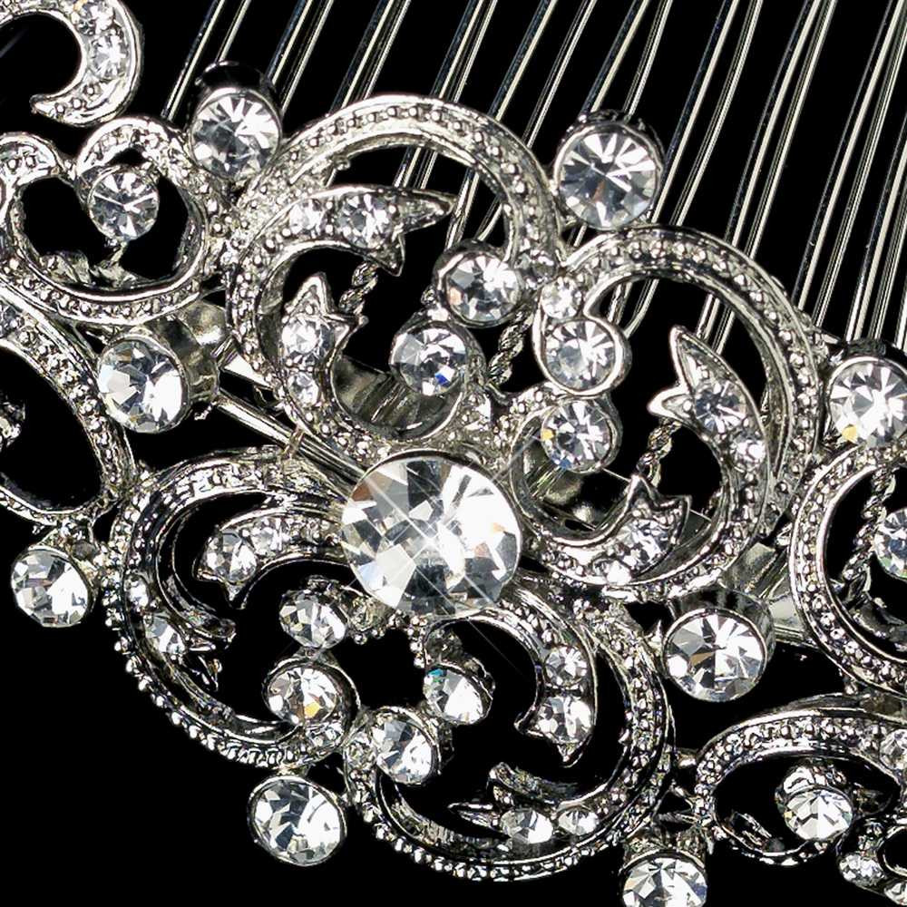 Art Deco Rhodium Plated Wedding Hair Comb display picture 3
