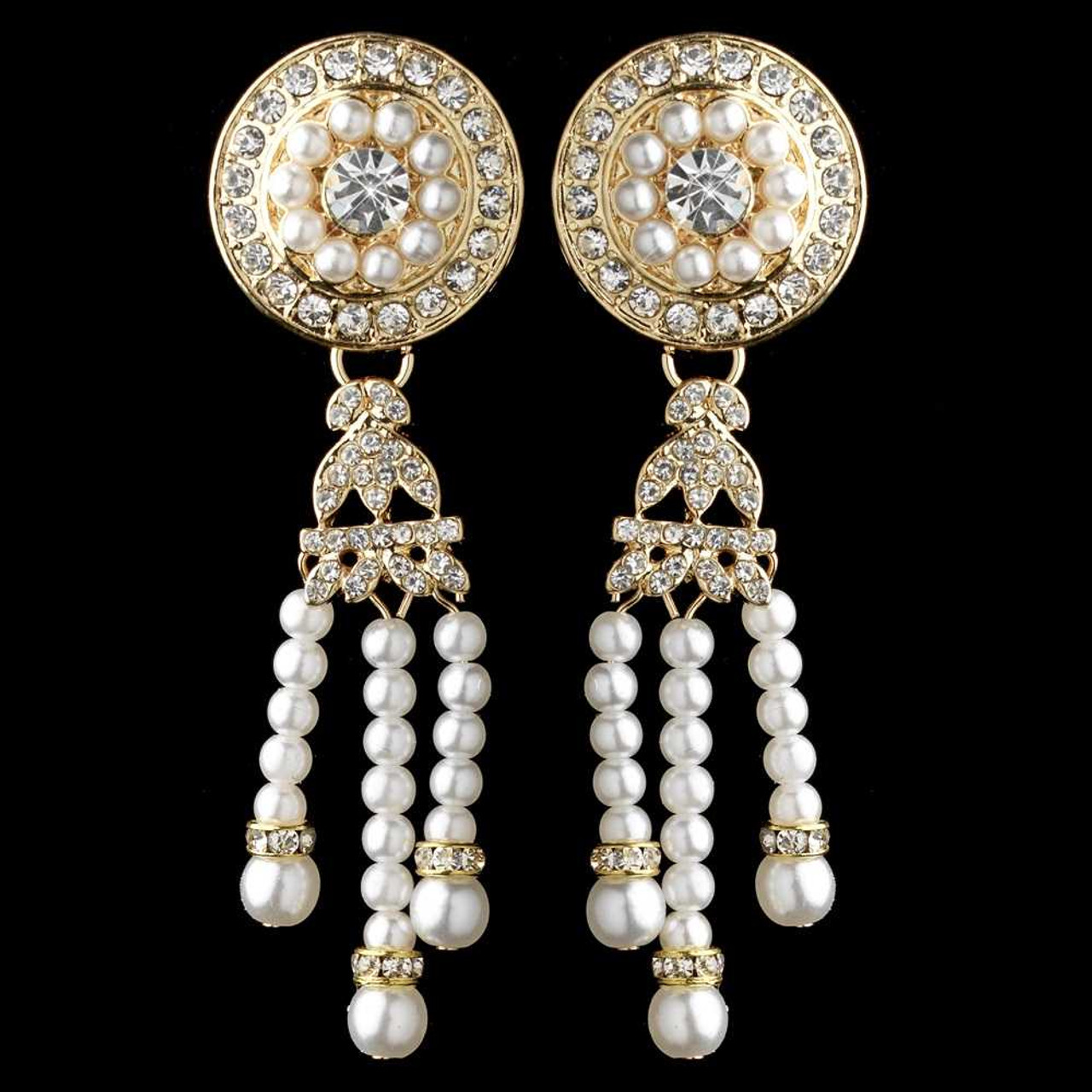 Great Gatsby Style Pearl and Rhinestone Wedding Earrings