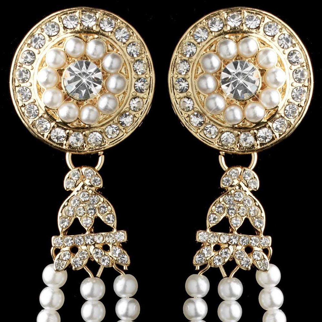 Great Gatsby Style Pearl and Rhinestone Wedding Earrings