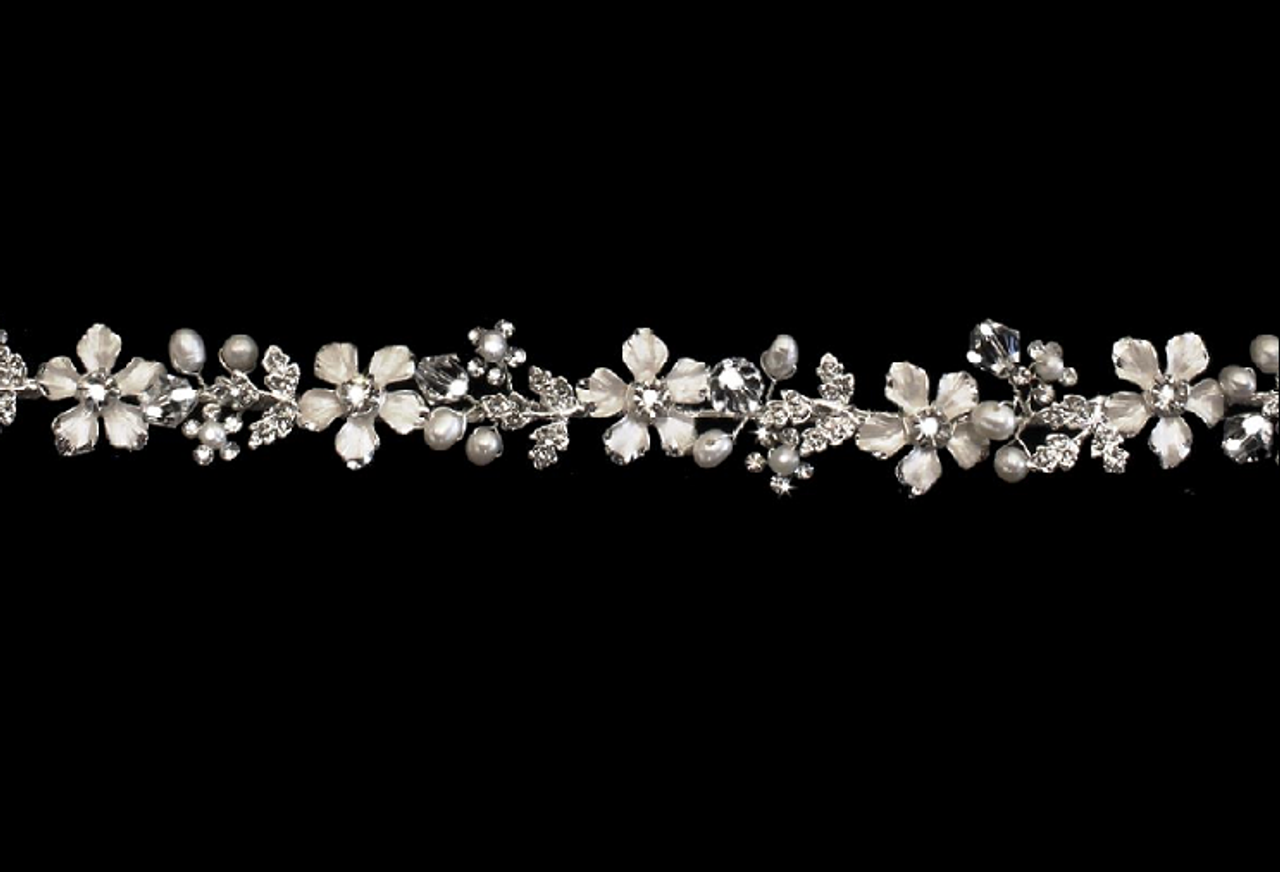 Freshwater Pearl, Crystal Floral Wedding Dress Belt or Headband