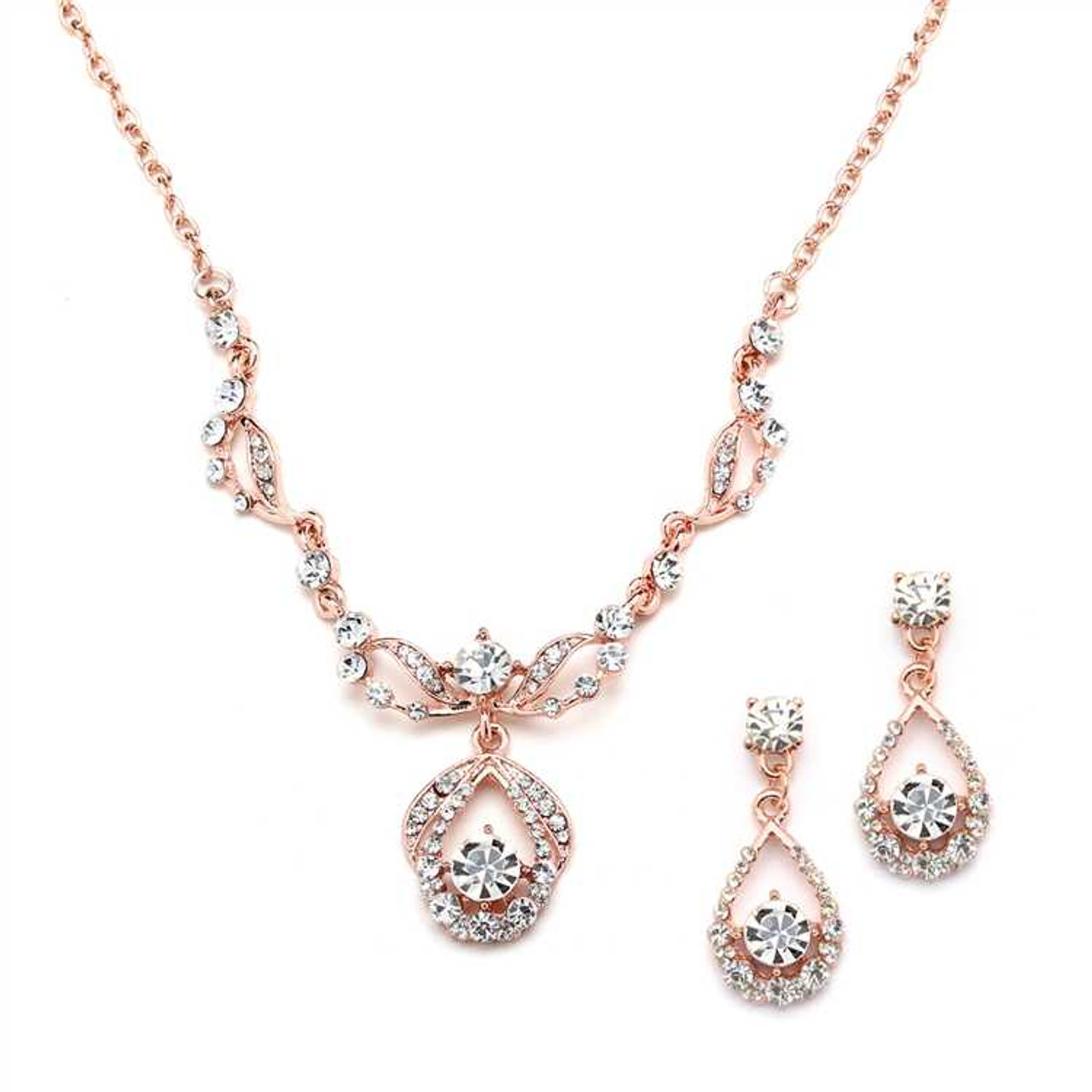 Amazon.com: Mariell Rose Gold Cubic Zirconia Necklace & Earrings Bridal  Jewelry Set, CZ Crystal Statement Necklace Set for Weddings, Formal Events,  Mother of the Bride: Clothing, Shoes & Jewelry