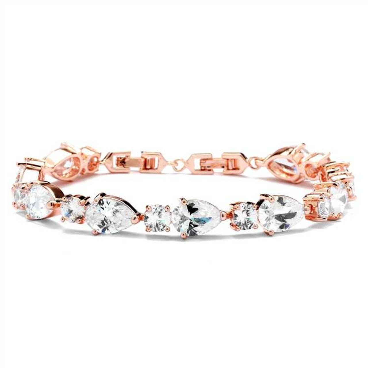 Rose Gold Plated CZ Pears and Rounds Wedding Bracelet