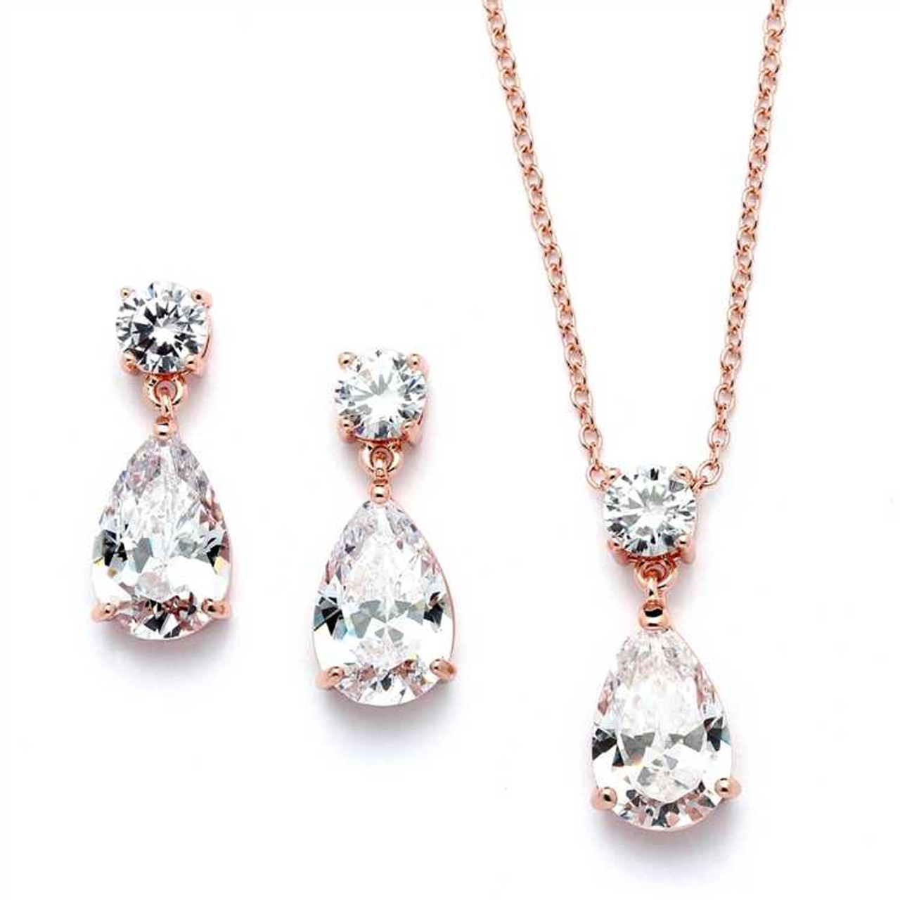 Dainty Rose Gold Plated Crystal Bridal and Bridesmaid Jewelry Set 35172 16580.1690398056