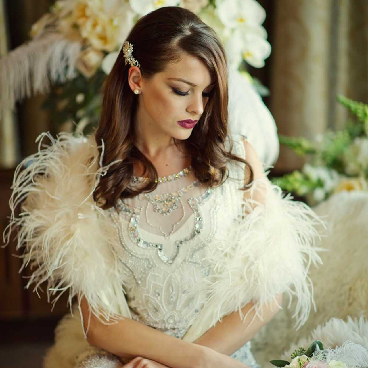 Vintage Inspired Ivory Ostrich Feather Bridal Shrug Wrap