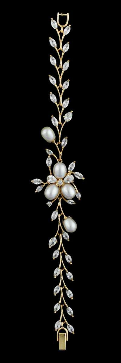 Gold Freshwater Pearl and CZ Wedding Jewelry Set ne212Gset