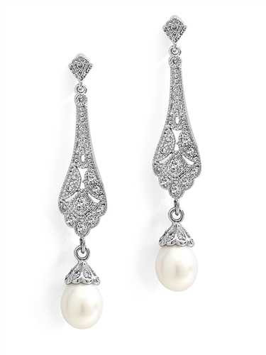 Bridal Headpieces Art Deco Earrings Bridal Art Deco CZ And Pearl