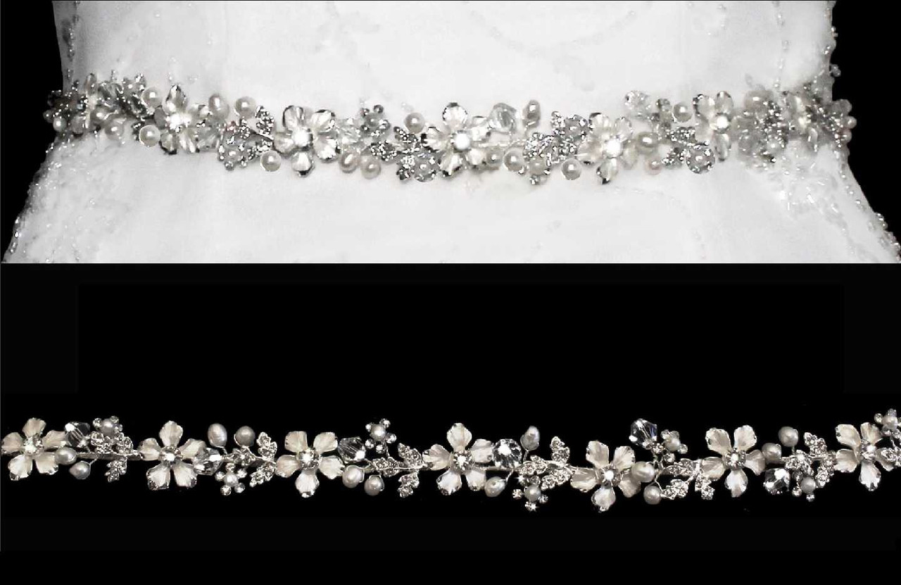 Miruku Bridal Rhinestone Wedding Belt - Silver Rhinestone Belts for Women Formal Evening Dress, Women's, Size: 2, Black