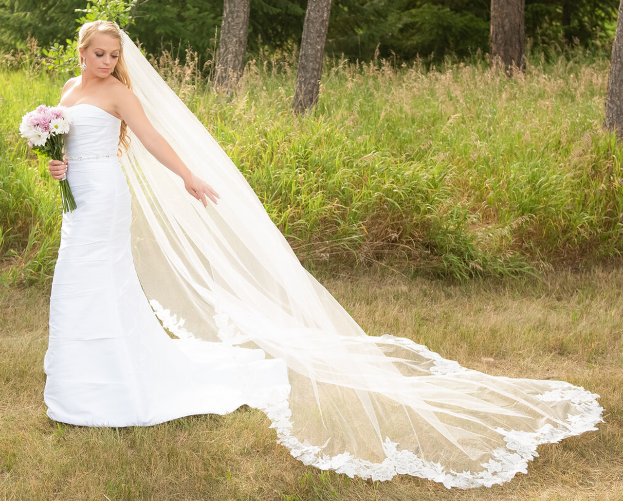 Royal Cathedral Wedding Veil with Beaded Lace Edge CF280