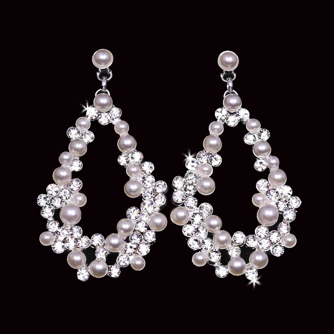 Great Gatsby Style Pearl and Rhinestone Wedding Earrings